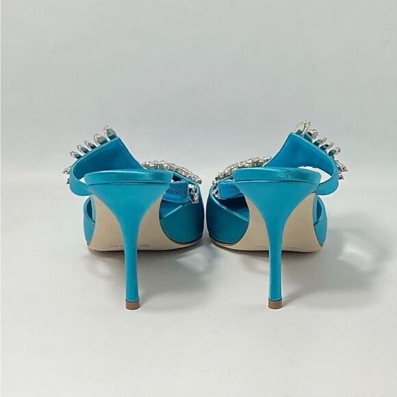 Manolo Blahnik Lurum 90 Embellished Satin Mules size 38 - Picture 6 of 13